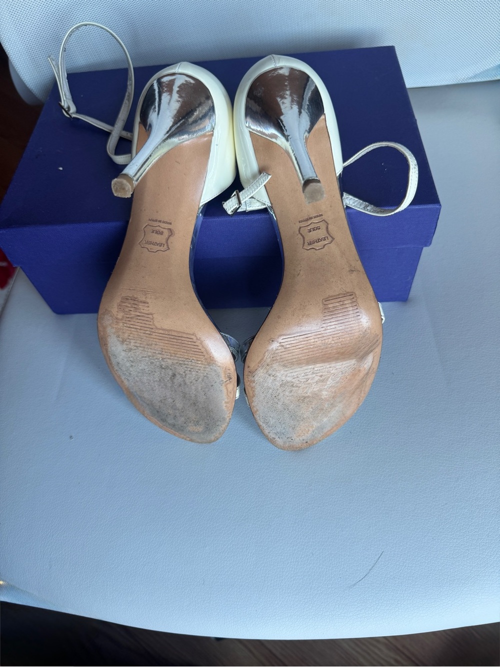 Stuart Weitzman Nude and Silver Strappy Stiletto Sandals - Picture 4 of 4